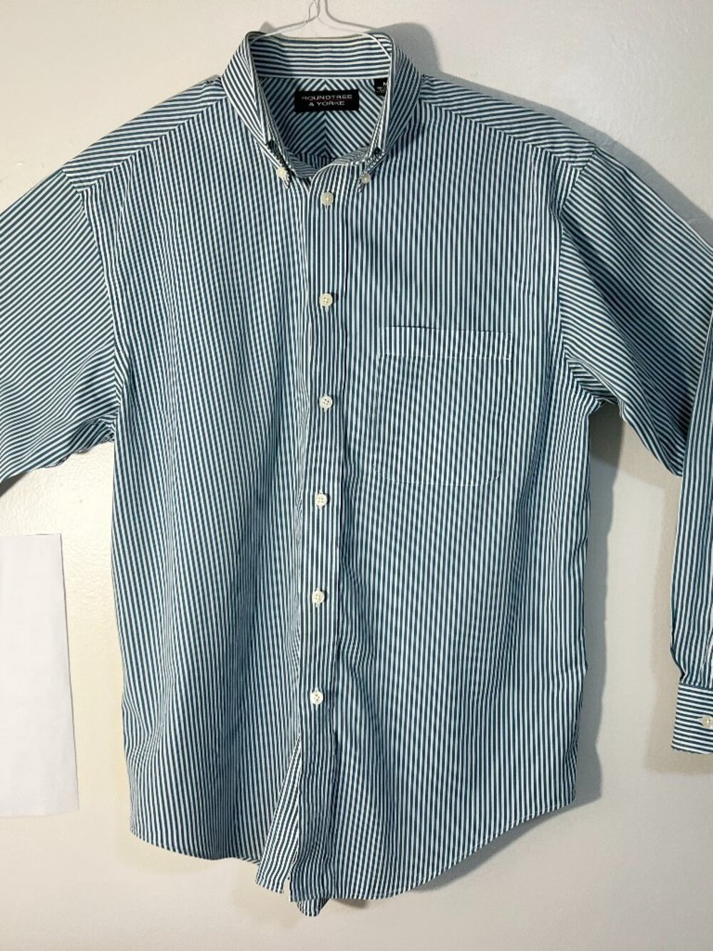 Roundtree & Yorke Size M Vertical Stripe Long Sleeve - Teal/White - Pre-owned